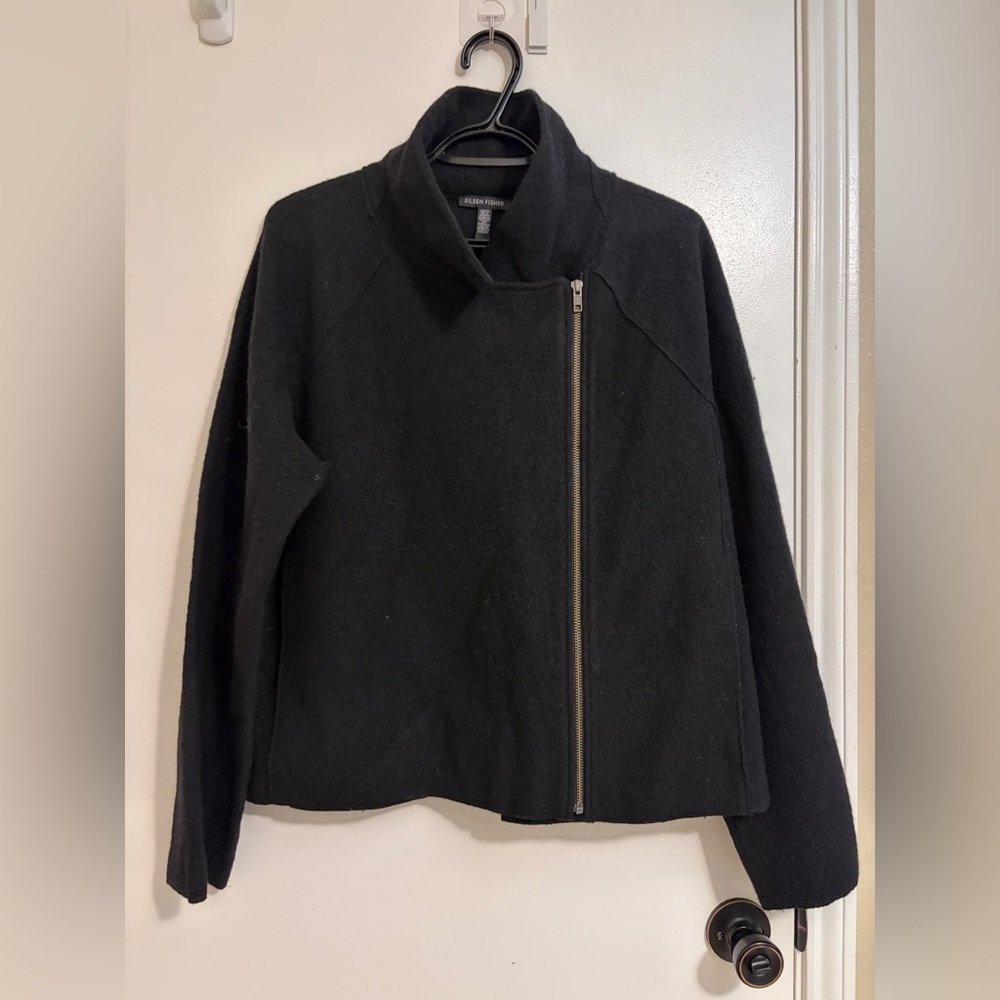 Eileen Fisher Black Asymmetrical Zip Jacket